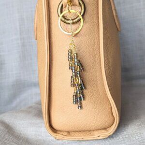GREY BEADED BAG CHARM FOR HANDBAG PURSE TOTE BACKPACK KEYCHAIN EYCHAIN